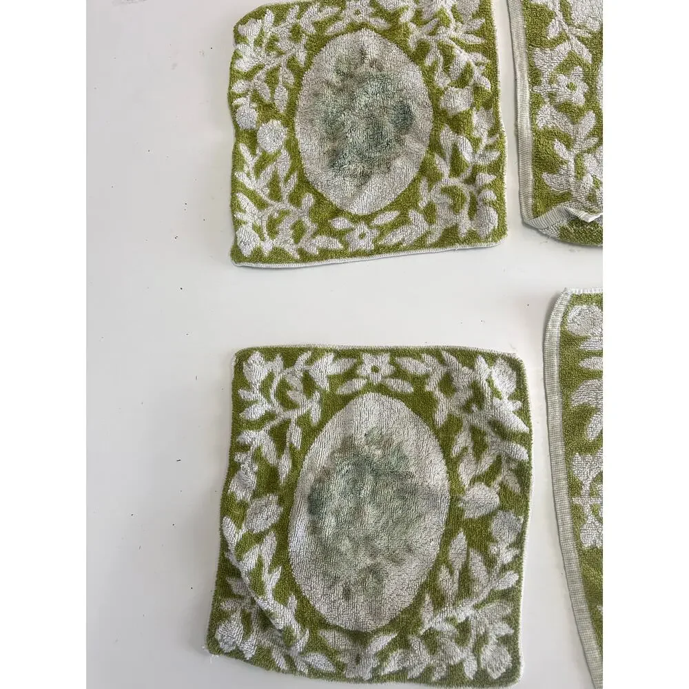 Vintage 5 Pieces Royal Rose double Cotton bath Towels Set Green Floral